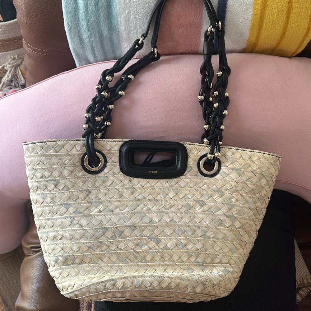 Maje Raffia Soliman tote (rare color black)